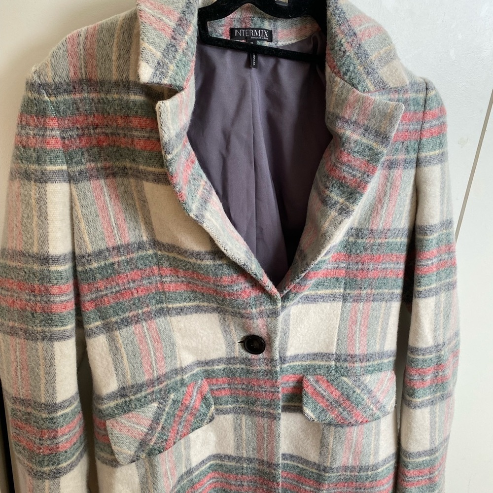 INTERMIX Single Breasted Plaid Coat size P